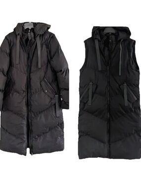 Saint & Sinner DOWN Jacket Black Convertible Puffer Coat and Vest with Hood NWT